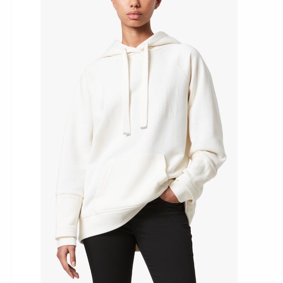 All Saints Tops - ALL SAINTS cream logo Lucia oversized hooded sweatshirt M